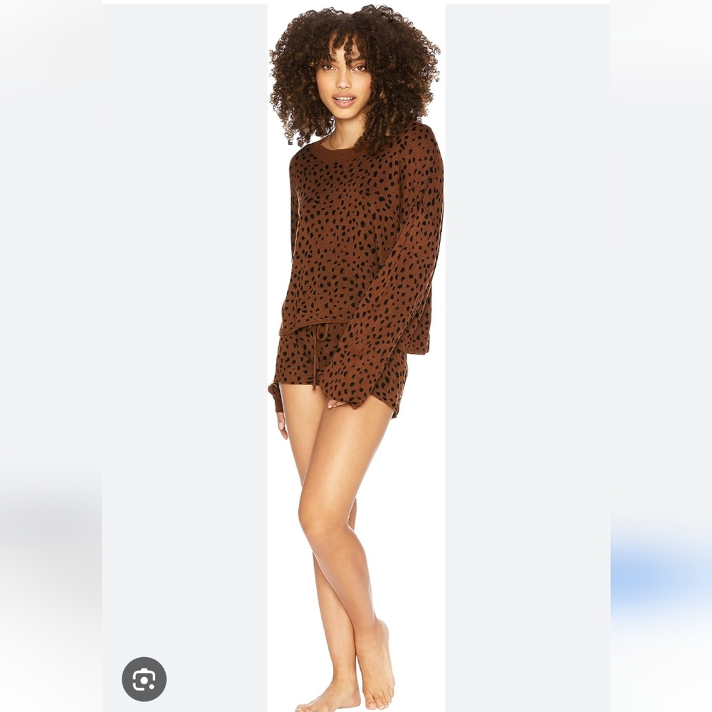 Beach Riot Brown Leopard Sweater And Shorts Set